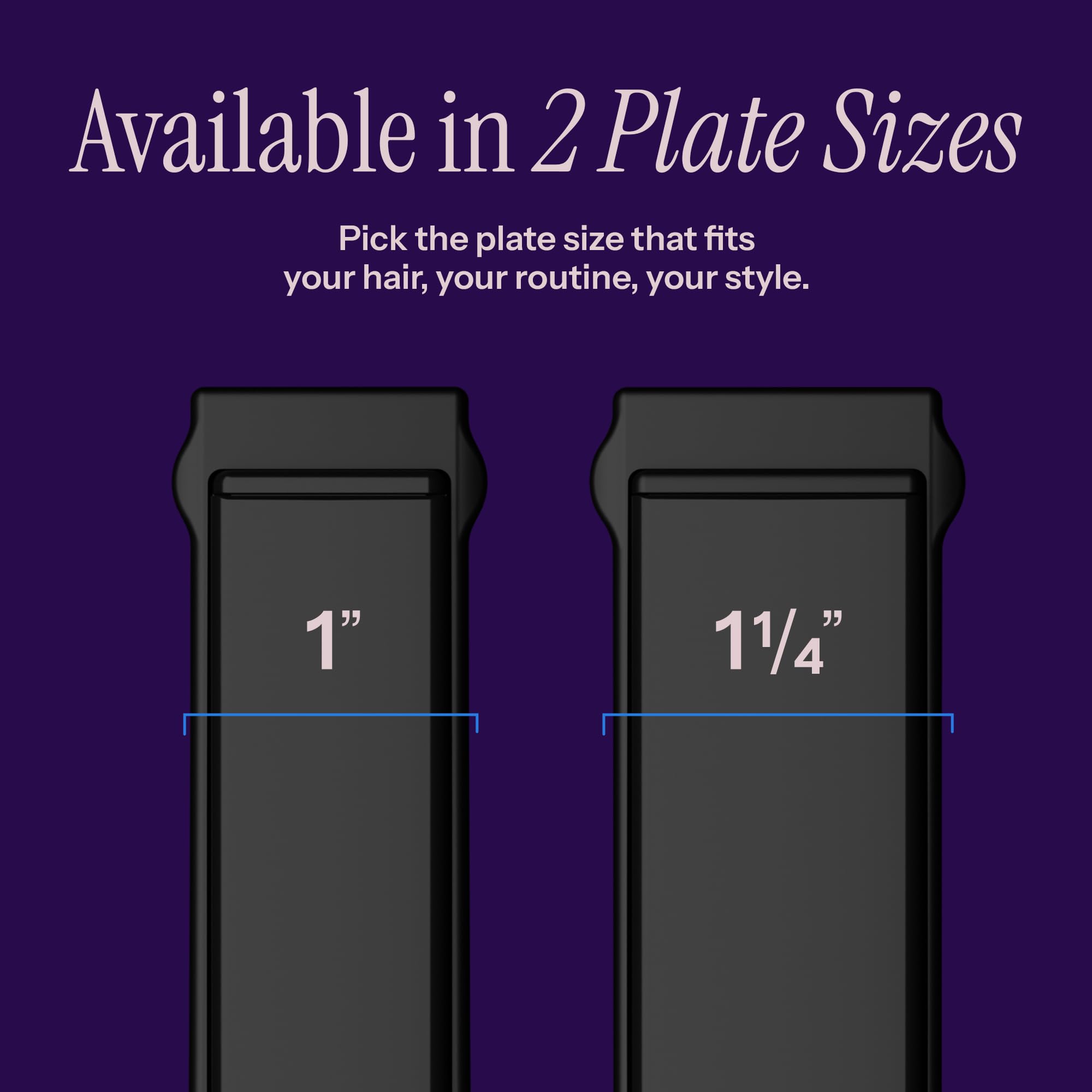 Hot Tools beside a ruler for scale to display 1 1/4 inch plate width and coverage