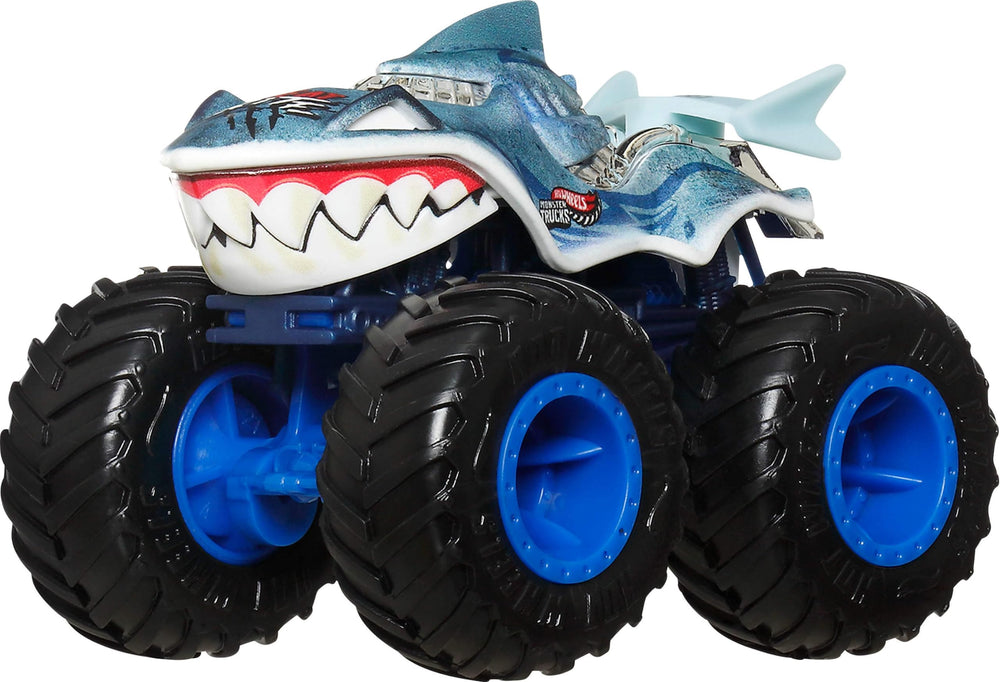 Hot Wheels conjunto de los 8 vehículos Sharks vs. Dinos dispuesto para comparaciones y juego