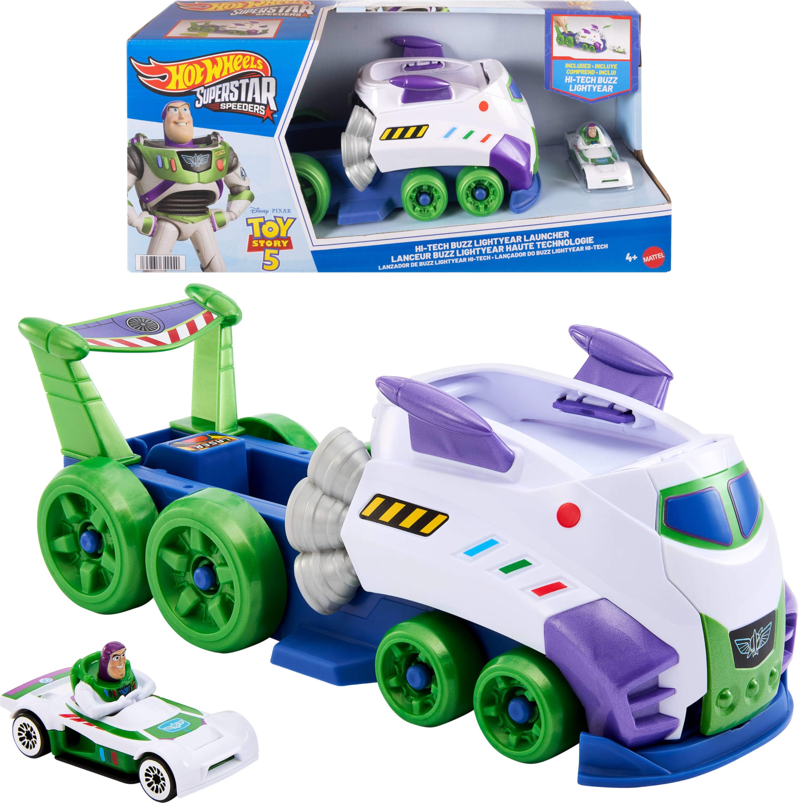 Hot Wheels lanzador remolque frontal mostrando almacenamiento y diseño funcional