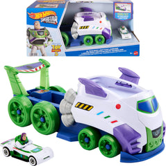 Hot Wheels lanzador remolque frontal mostrando almacenamiento y diseño funcional