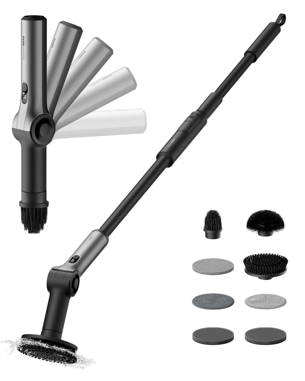 HOTO front unit showing full scrubber and brush set for versatile cleaning