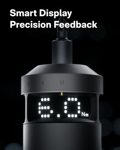 HOTO PixelDrive smart display close-up showing torque and battery, precise control