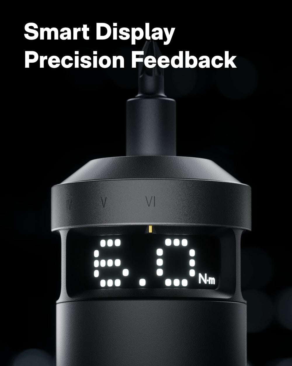 HOTO PixelDrive smart display close-up showing torque and battery, precise control