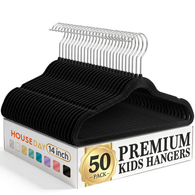 HOUSE DAY front view of 50-pack black hangers showing tidy storage benefit