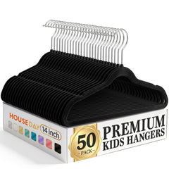 HOUSE DAY front view of 50-pack black hangers showing tidy storage benefit