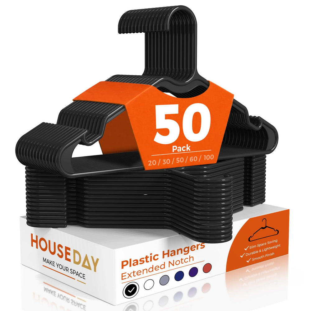 HOUSE DAY pack frontal de 50 perchas negras ahorra espacio