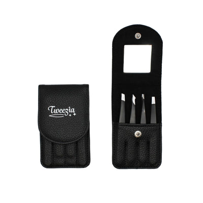 Houseify TWEEZIA estuche abierto mostrando las cuatro pinzas para organización y protección