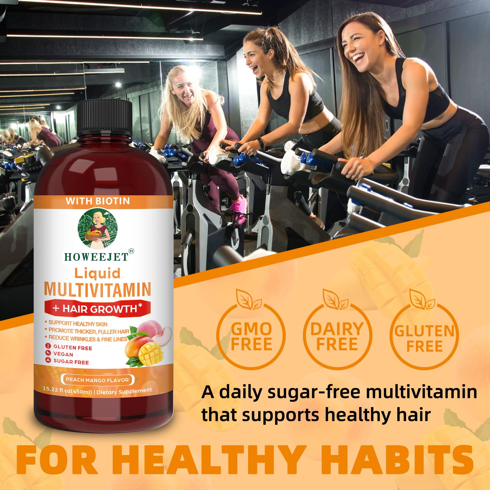 Botella HOWEEJET junto a frutas e ingredientes naturales sugerentes