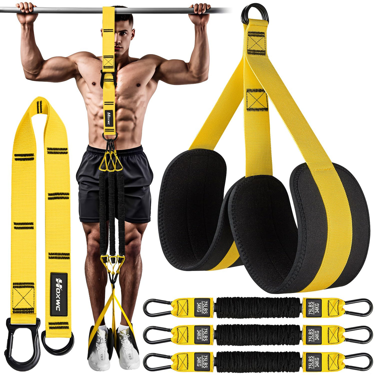 HOXWC empaque frontal del kit mostrando las tres bandas y la bolsa, ideal para empezar