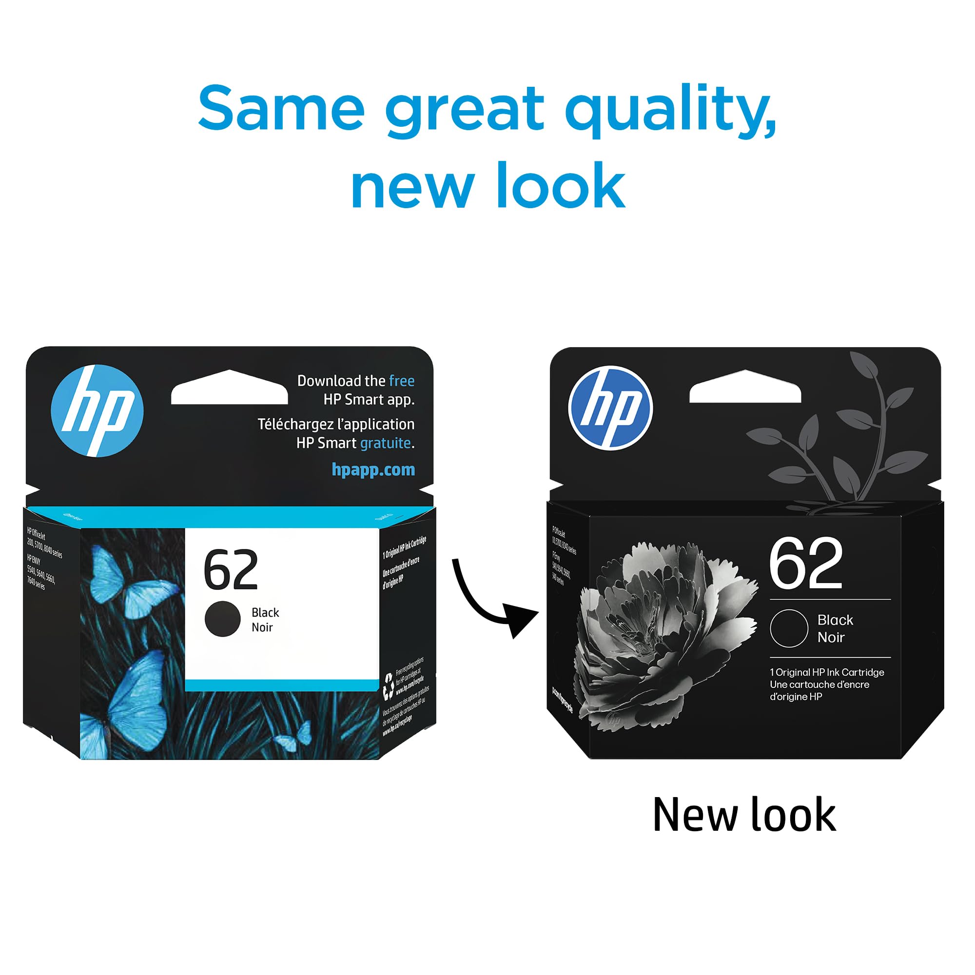 HP cartucho 62 detalle de etiqueta con compatibilidad y código claro