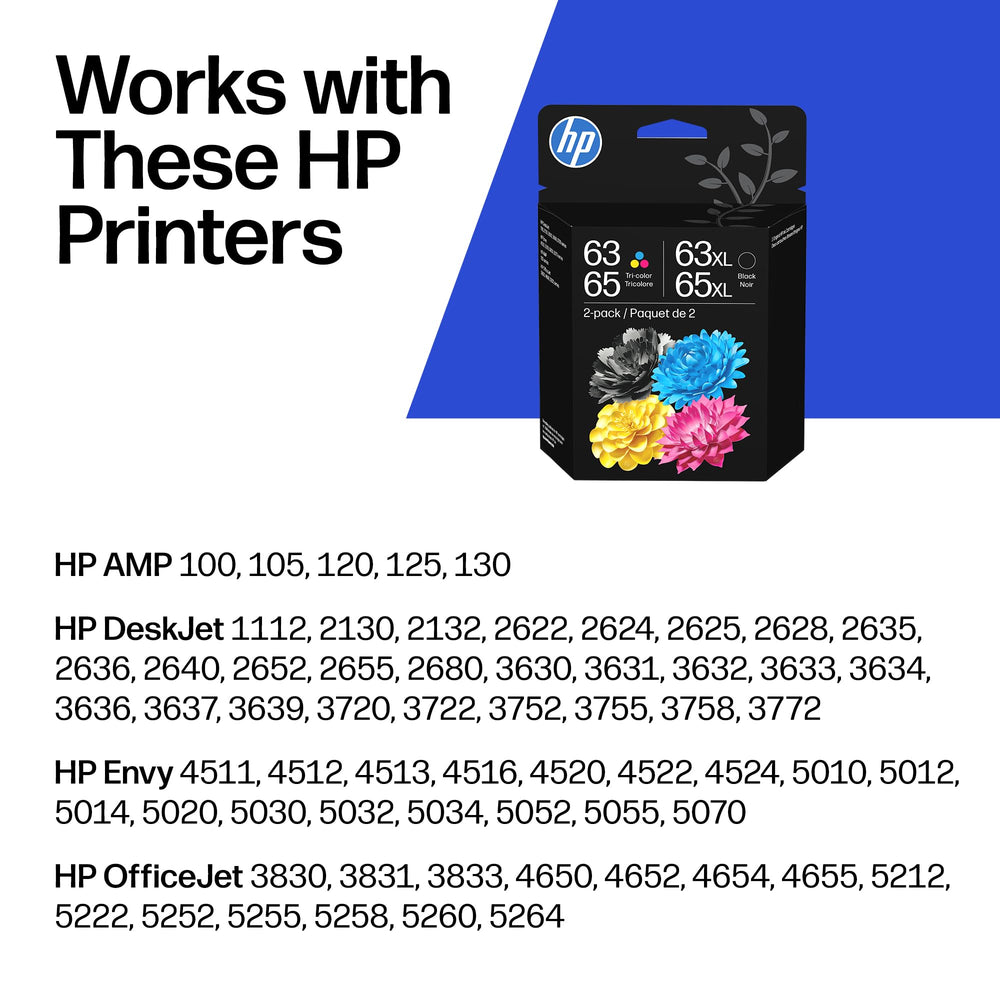 HP black cartridge close-up showing nozzle and reliable crisp text benefit
