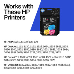 HP black cartridge close-up showing nozzle and reliable crisp text benefit