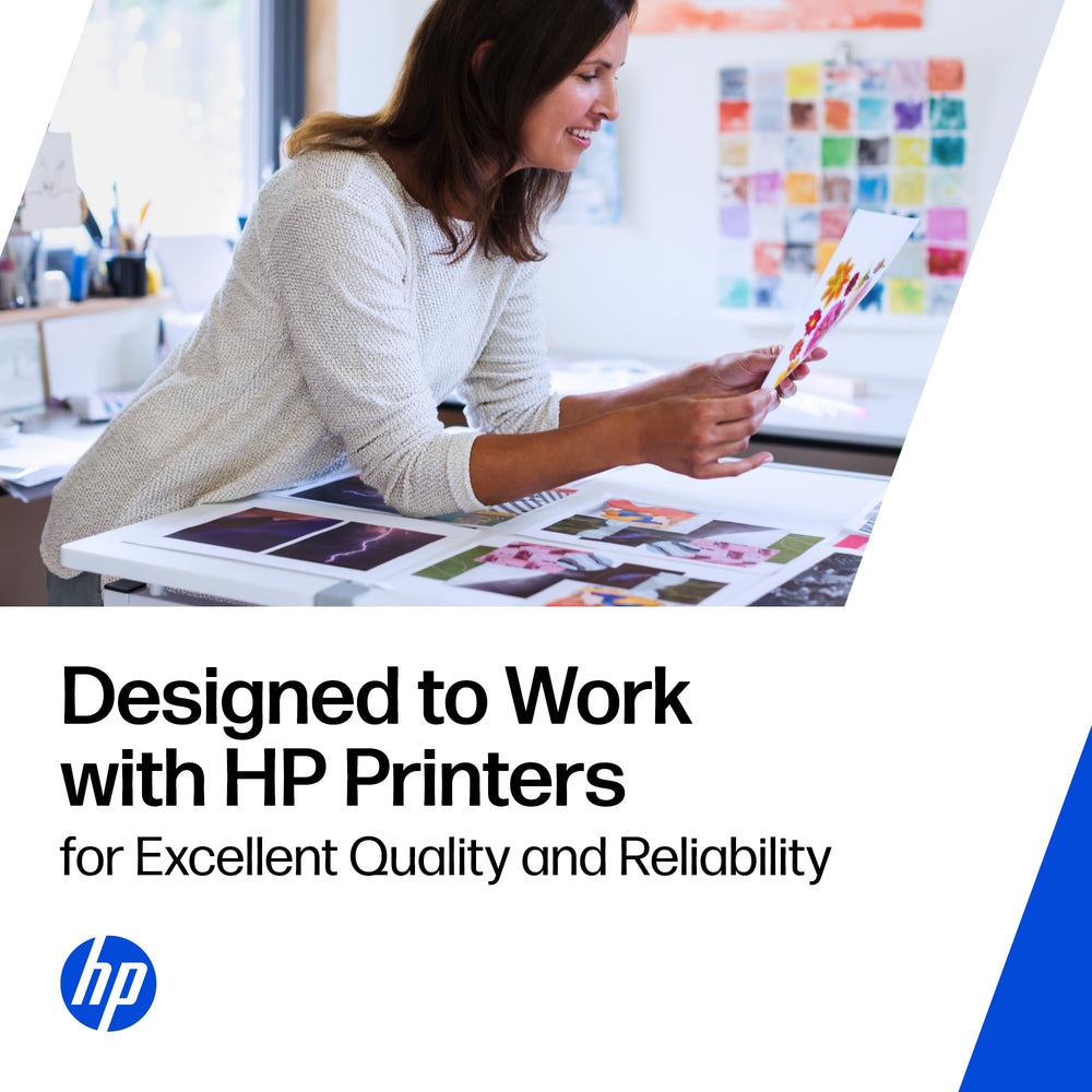 Printed documents from HP cartridges showing sharp text and vivid color benefit