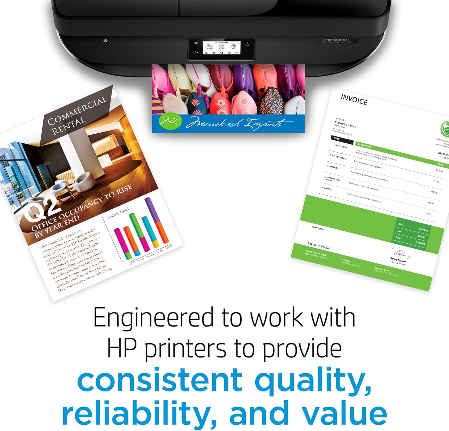 Printed swatch showing HP 63 colors and sharp black for accurate proofing