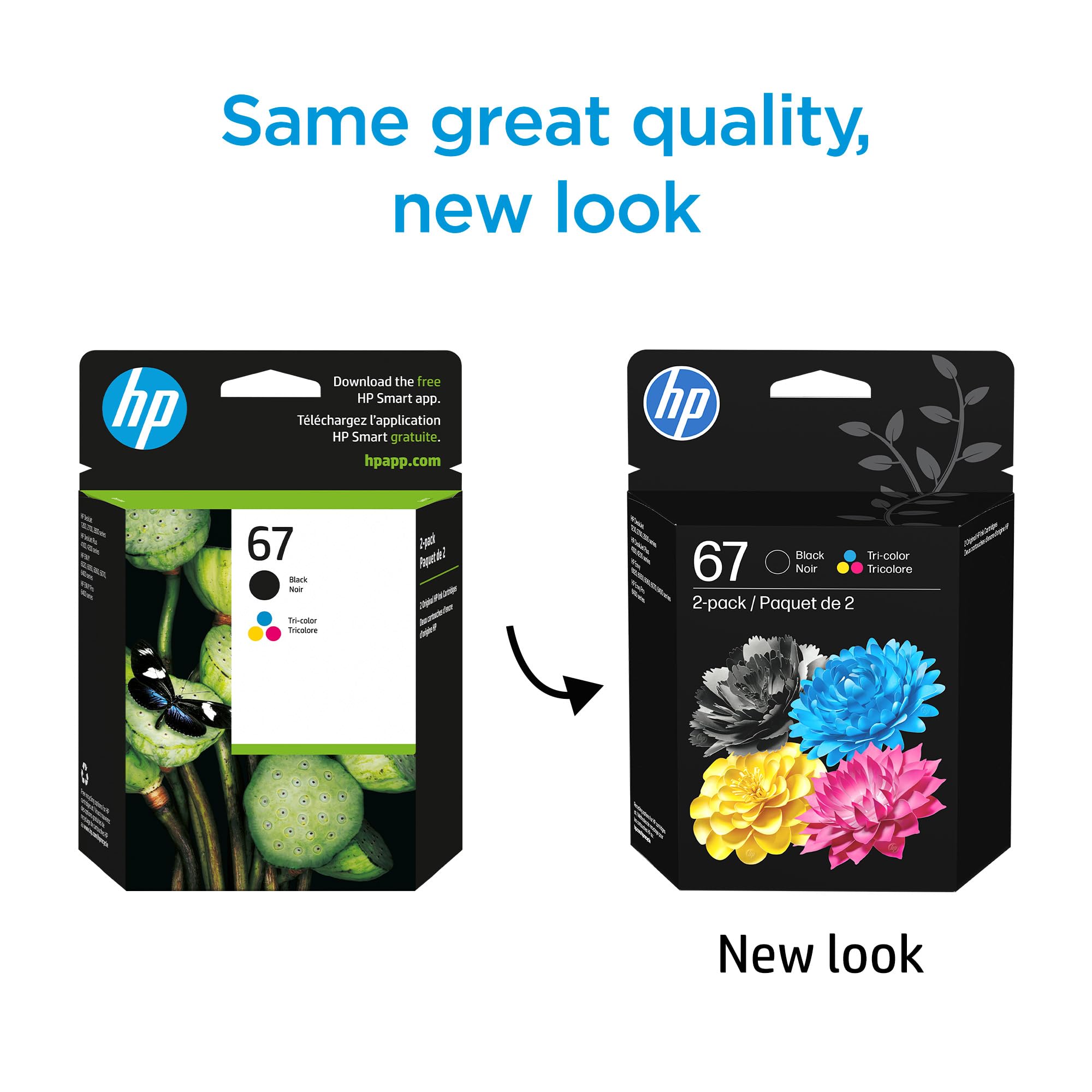 HP cartuchos HP 67 primer plano que demuestra diseño fácil de instalar