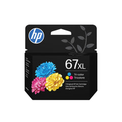 HP cartucho 67XL tricolor frontal mostrando diseño y compatibilidad