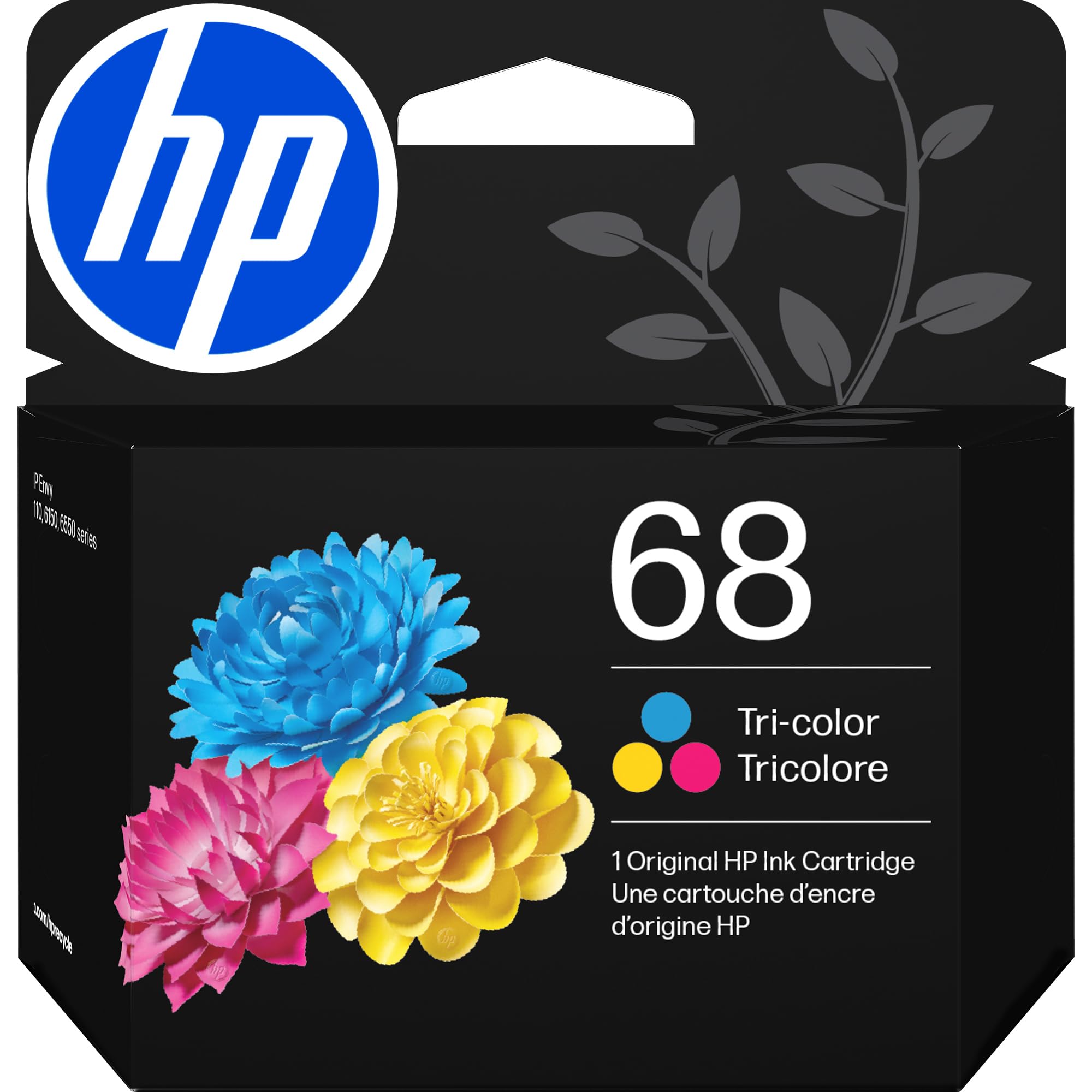 HP cartucho 68 frontal empaque mostrando colores vivos y confianza