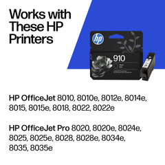 HP 910 black cartridge close-up of nozzle and chip for reliable alignment