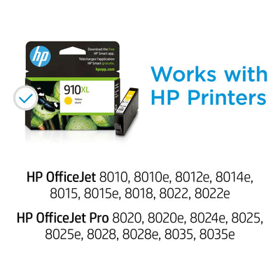 HP 910XL yellow close-up of side label highlighting model and yield information