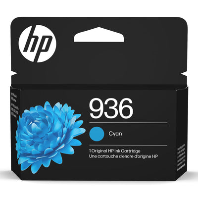 HP 936 cyan cartridge front view showing brand and model for reliable color