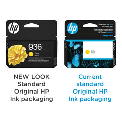 HP 936 yellow cartridge installed inside an OfficeJet printer delivering reliability
