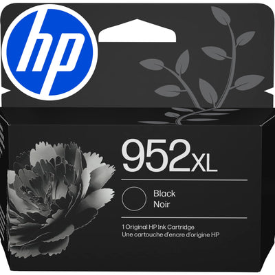 HP cartucho 952XL frontal del empaque mostrando compatibilidad y beneficio de rendimiento