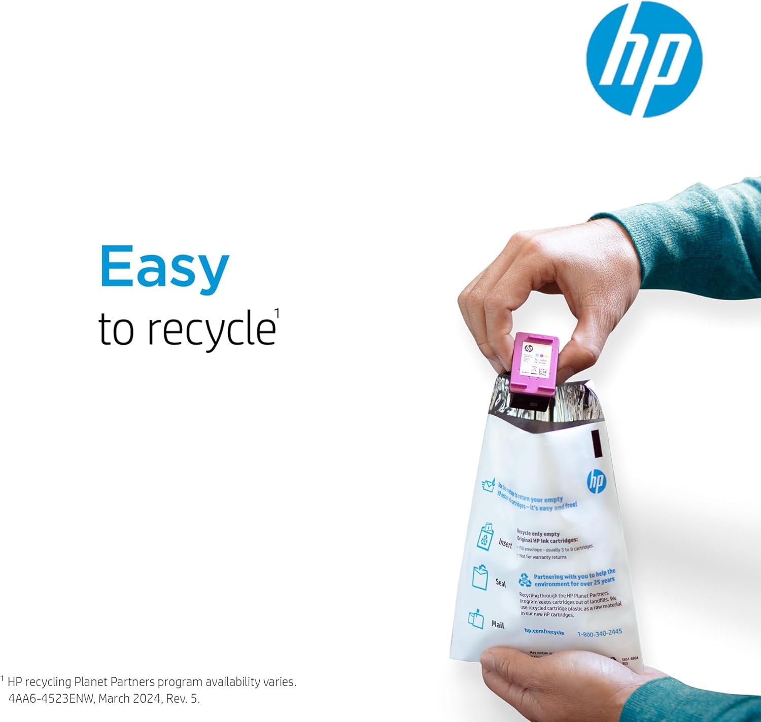 HP cartridge recycling box showing HP Planet Partners eco-friendly disposal
