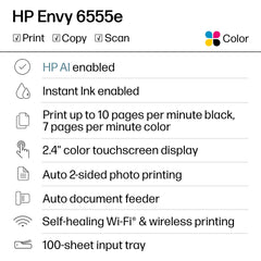 HP Envy 6555e touchscreen close-up showing intuitive color controls for quick tasks