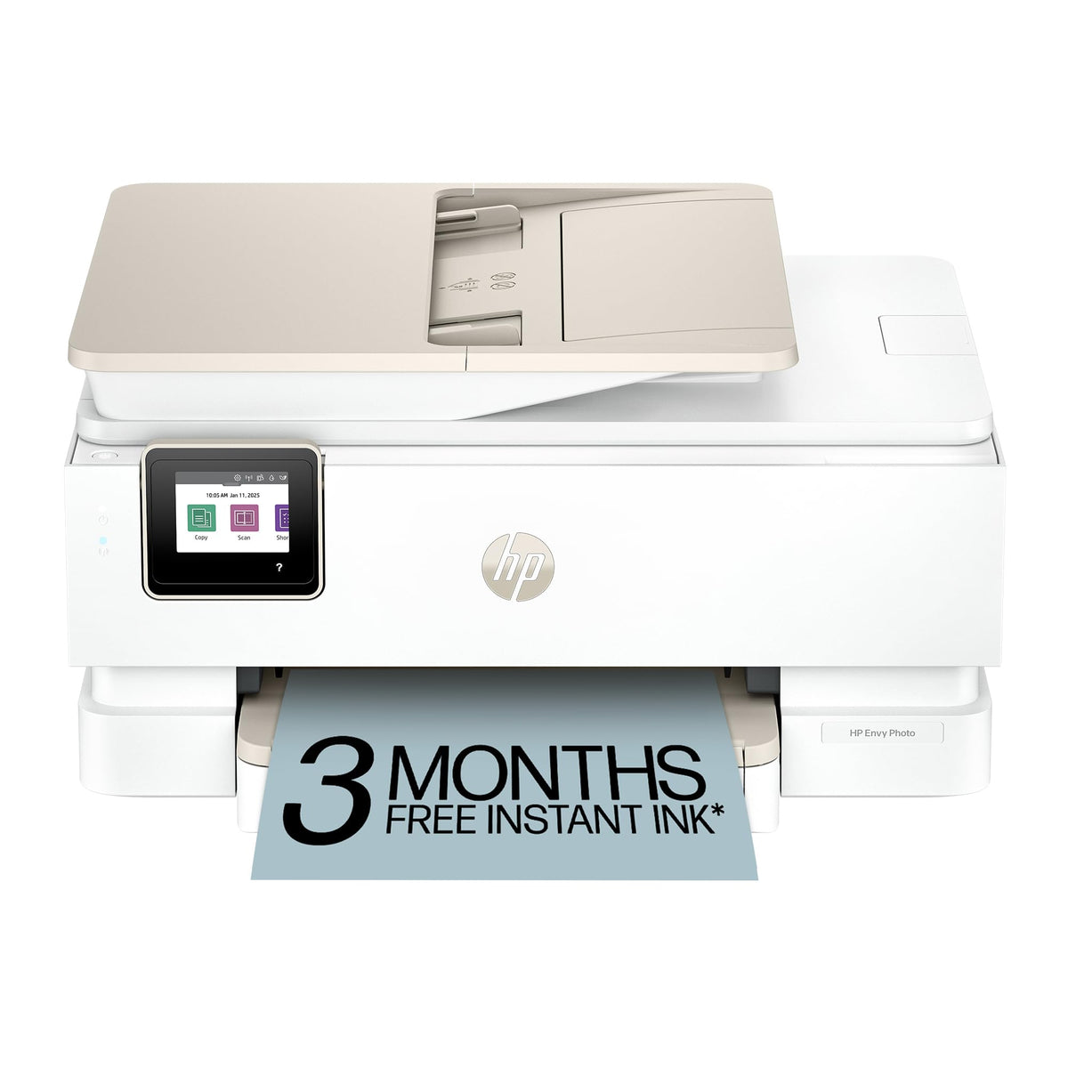 HP Envy Photo 7975 vista frontal mostrando bandeja y acabado profesional