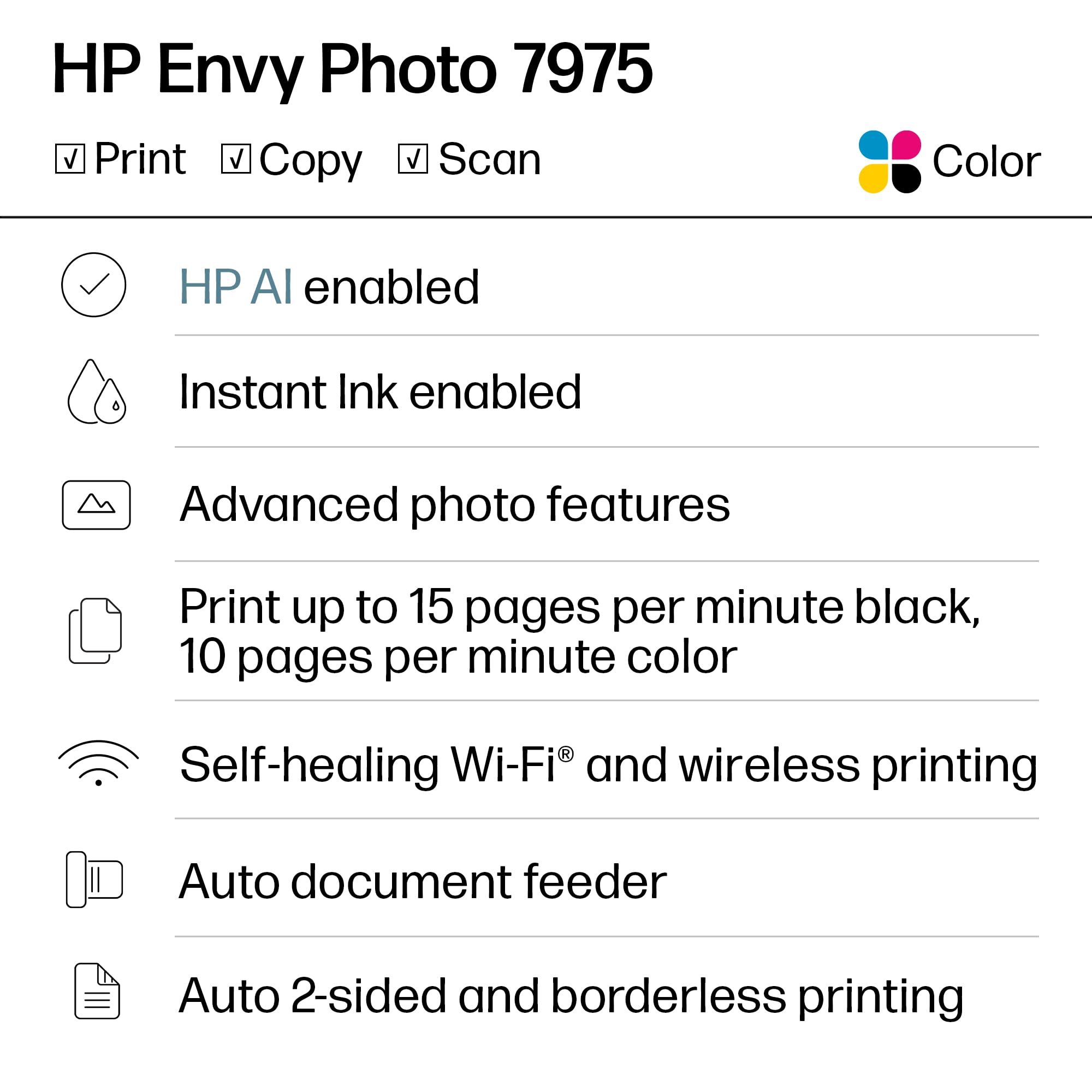 HP Envy Photo 7975 pantalla táctil a color para navegación rápida