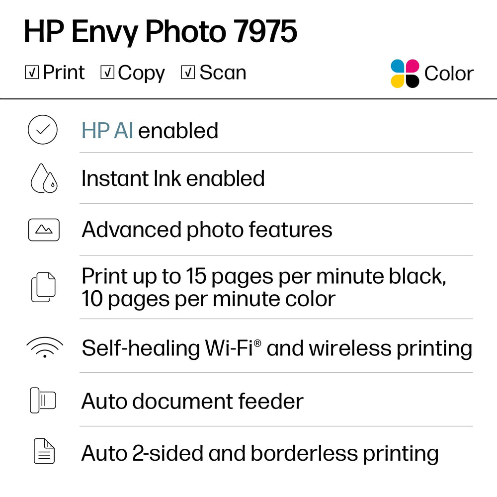HP Envy Photo 7975 pantalla táctil a color para navegación rápida