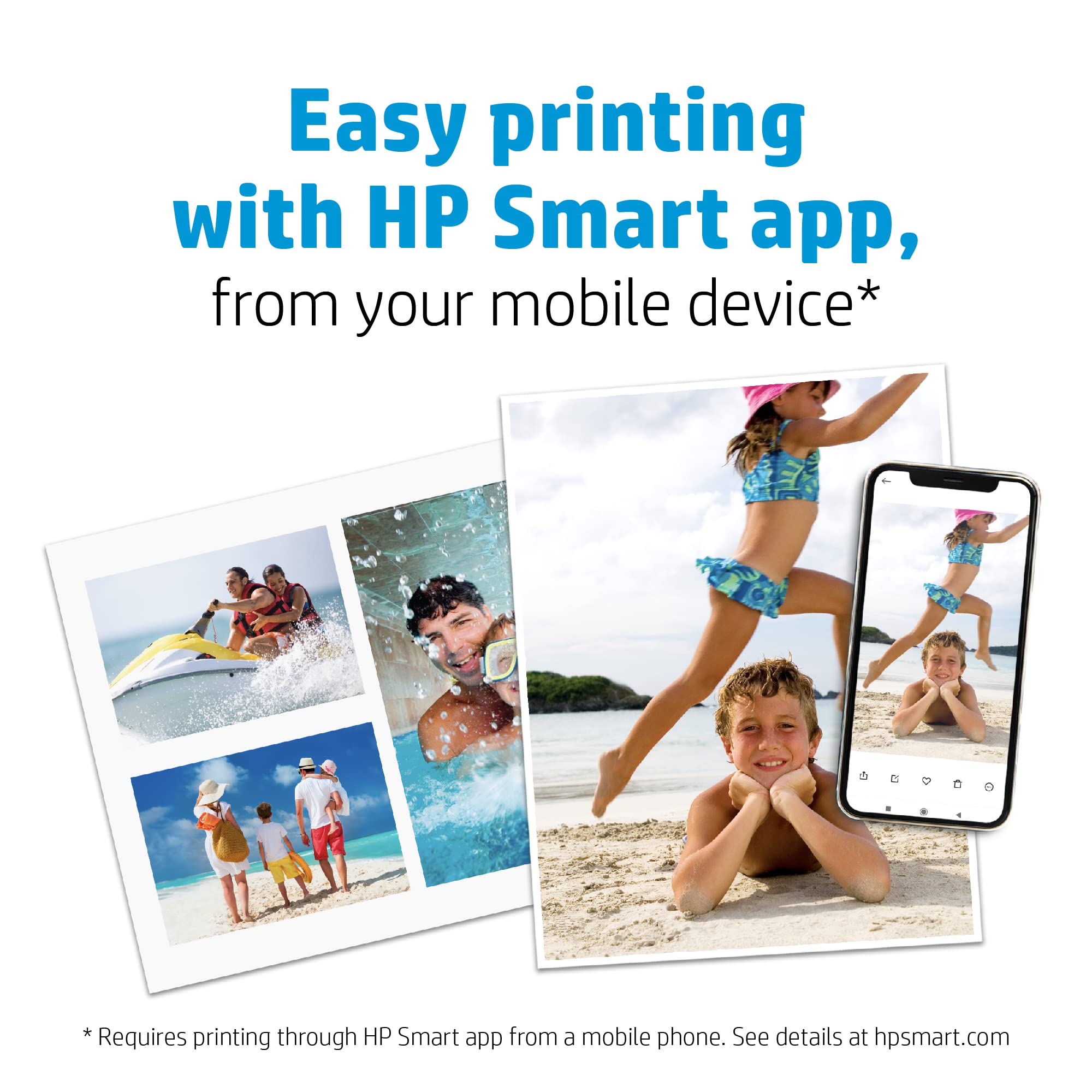HP escena de escritorio con impresión desde móvil y resultado listo