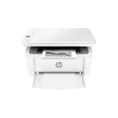 HP LaserJet M140w front view showing compact design and fast printing benefit