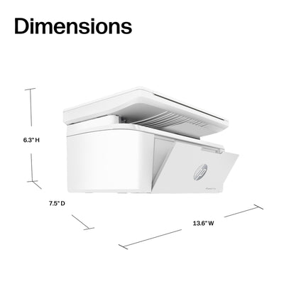 HP LaserJet M140w side profile demonstrating small footprint for tight spaces
