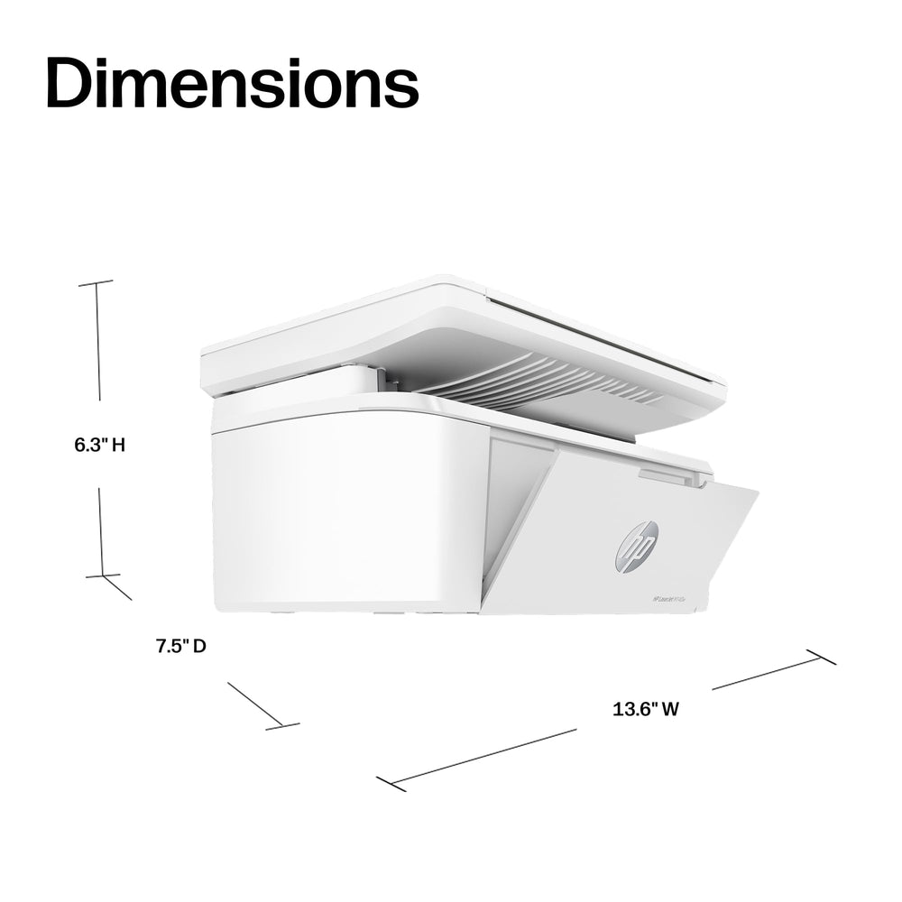 HP LaserJet M140w side profile demonstrating small footprint for tight spaces