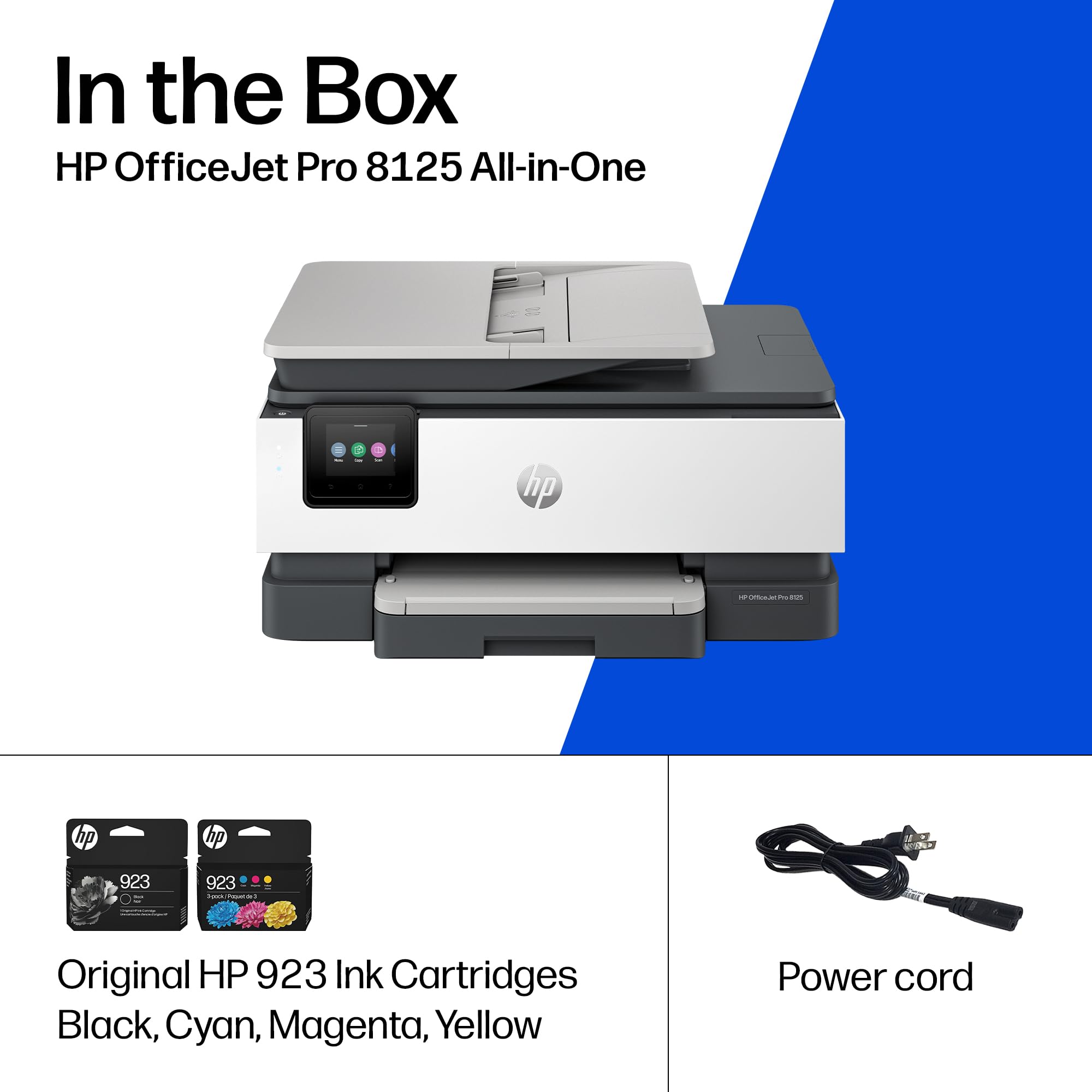 HP OfficeJet Pro 8125 comparación de tamaño al lado de una laptop