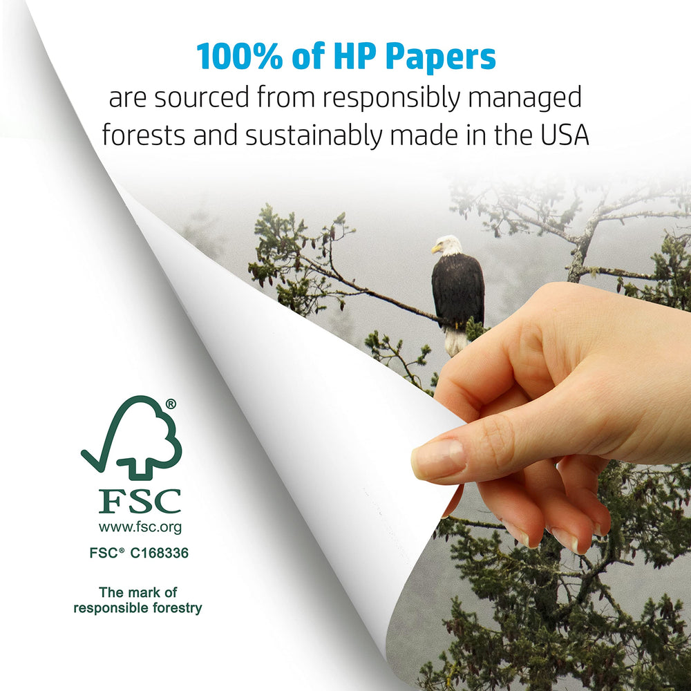 HP premium32 FSC and made in USA labels highlighting sustainable sourcing benefit