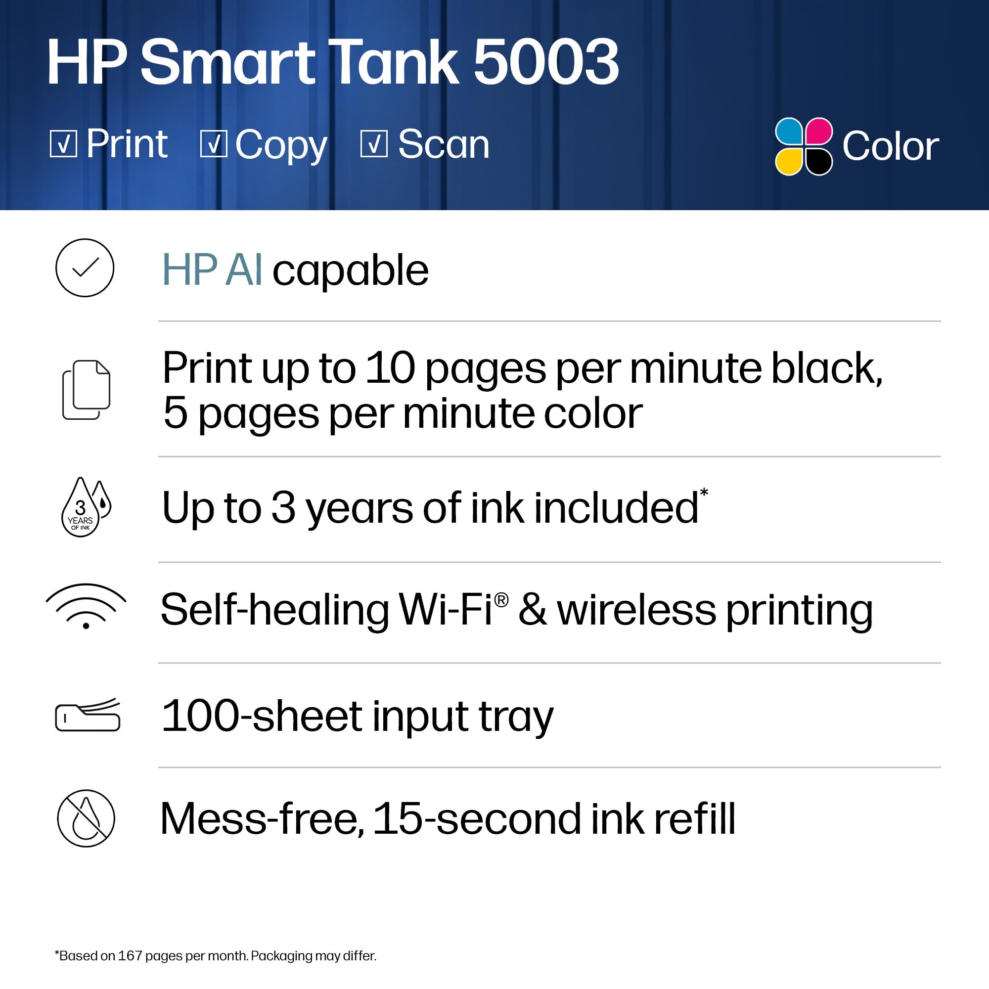 HP Smart Tank 5003 junto a una libreta para mostrar escala y presencia doméstica