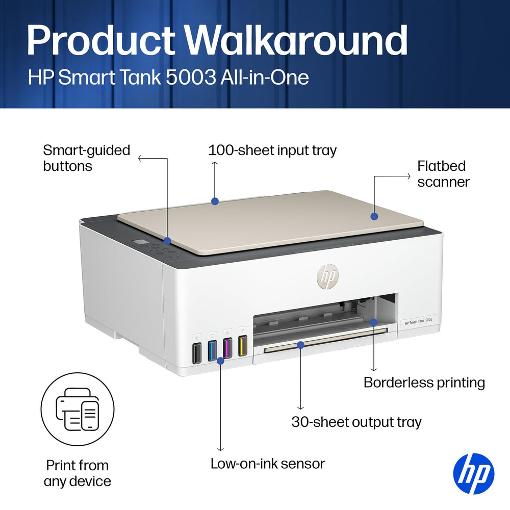 HP Smart Tank 5003 panel de control con botones y pantalla para operación sencilla