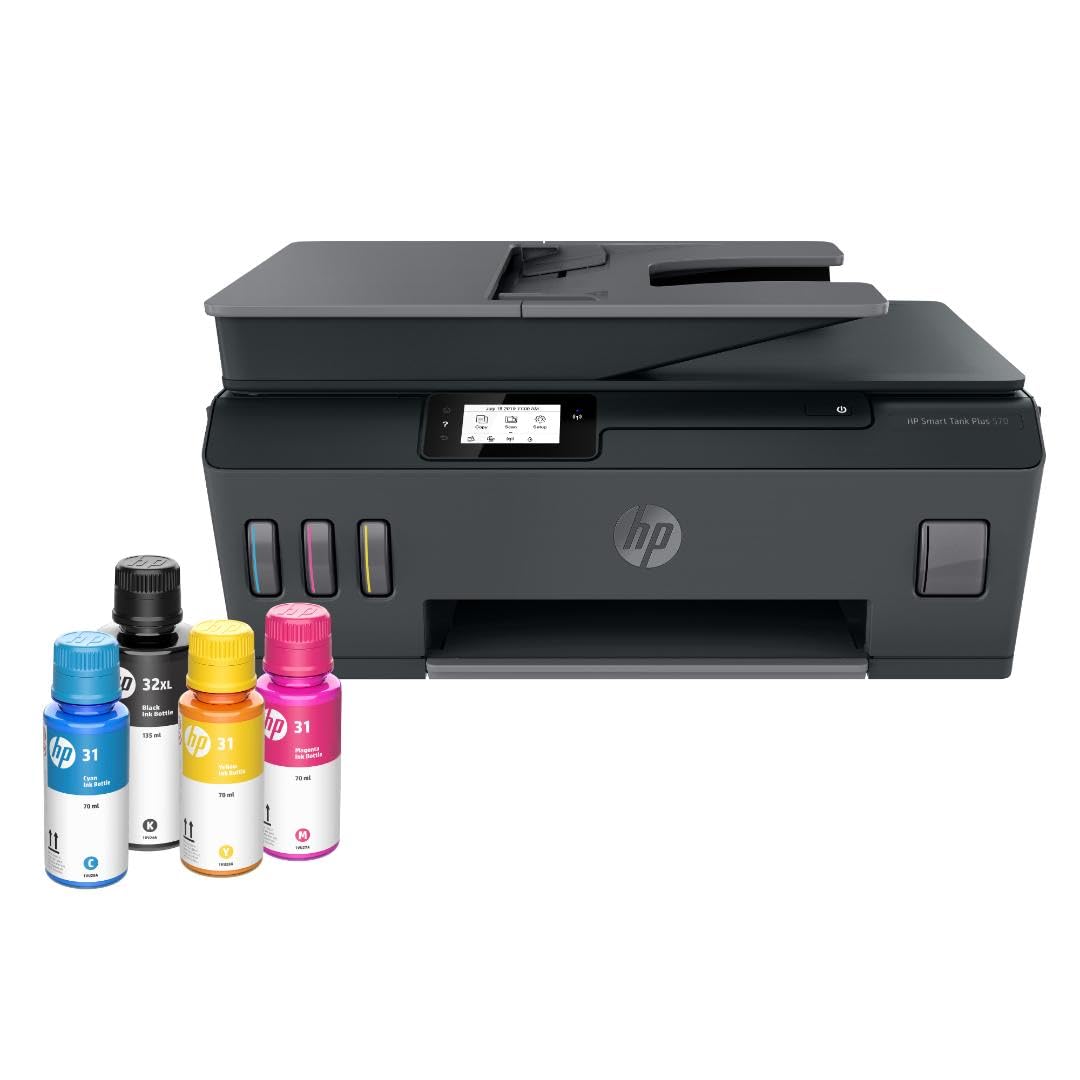HP Smart Tank Plus 570 front view showing compact design and easy access