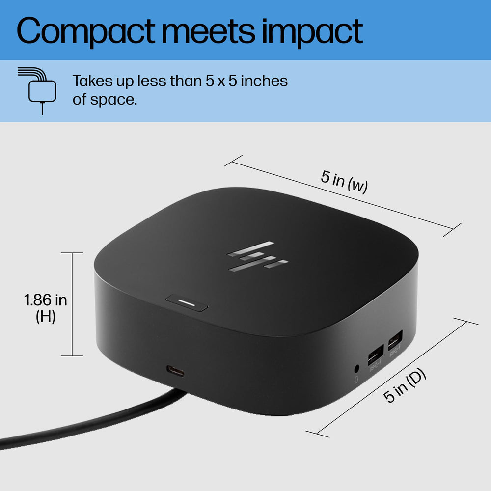 HP USB-C Dock G5 connected with single USB-C cable for charging and data convenience