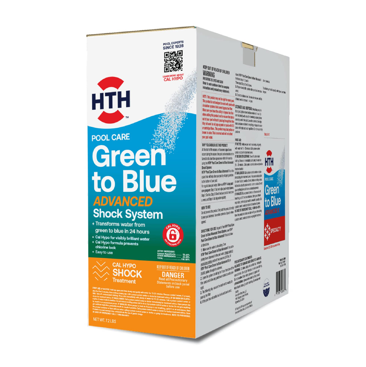 HTH vista frontal del paquete mostrando el sistema Green to Blue y beneficios