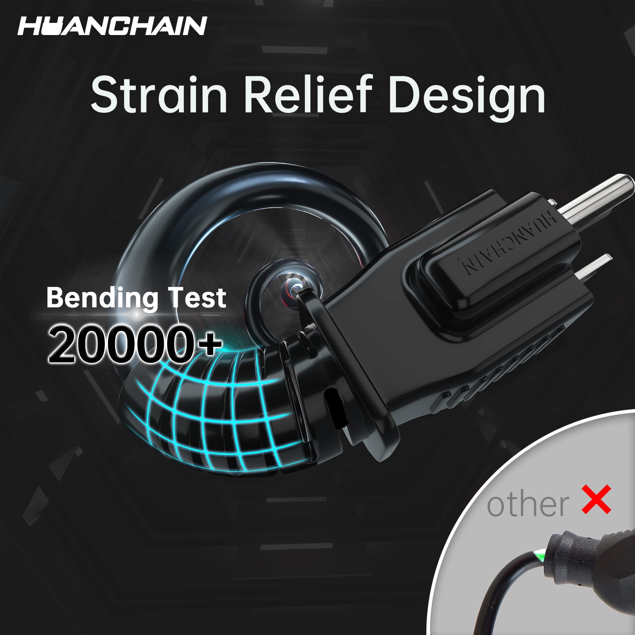 huanchain primer plano del enchufe NEMA 5-15P, seguro y resistente
