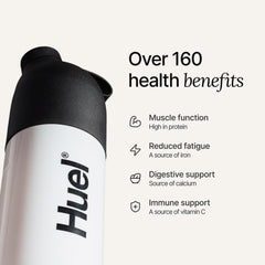 Huel shaker bottle with mixed Black Edition Banana for portable nutrition