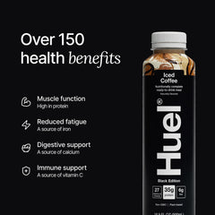Hand holding Huel bottle demonstrating portability and on-the-go nutrition