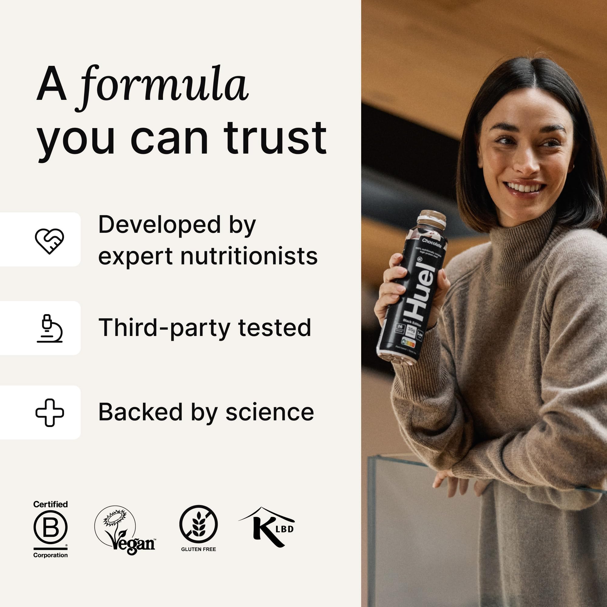 Person drinking Huel after exercise showing quick recovery and refuelling