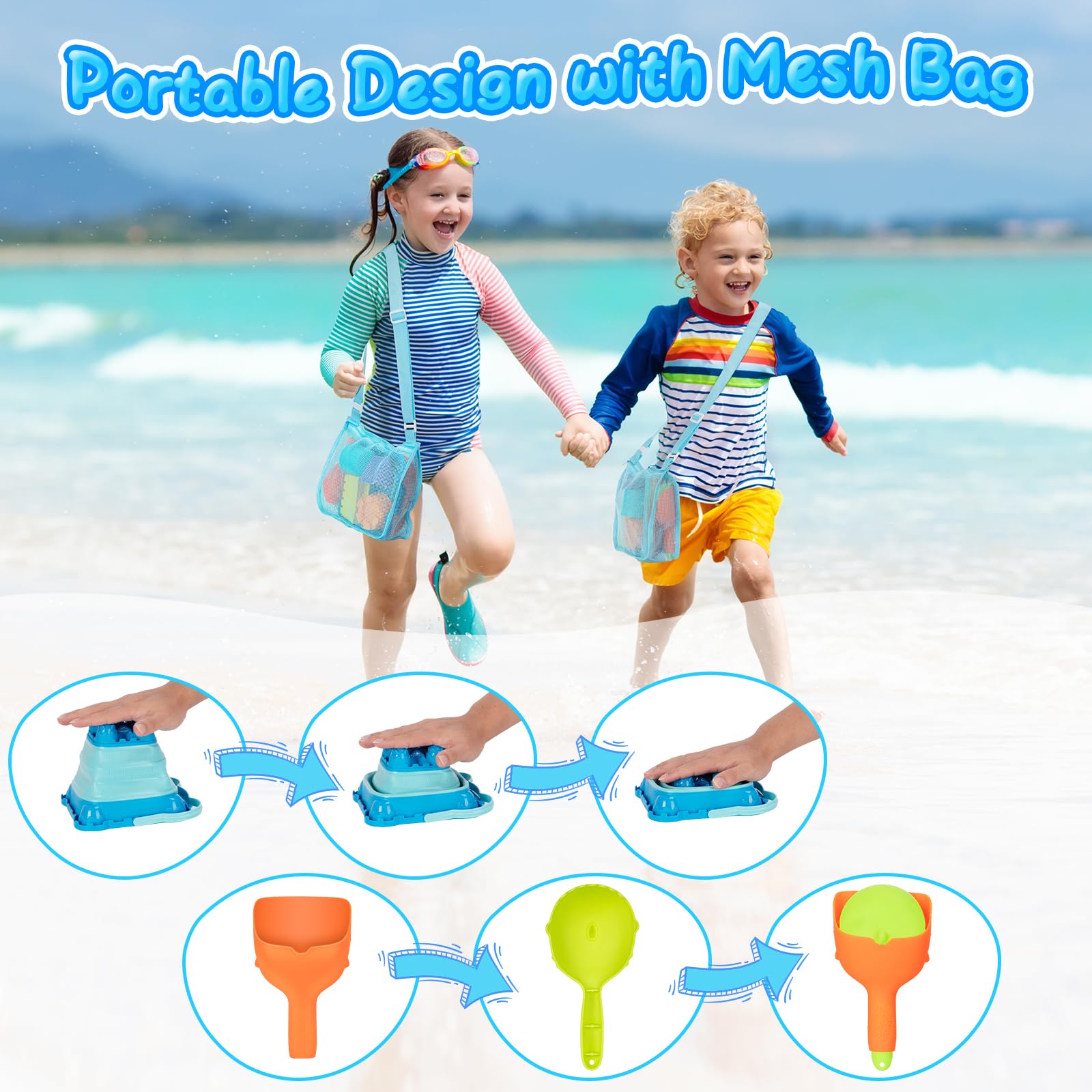 HUGCATY cubo plegable abierto mostrando utilidad en la playa