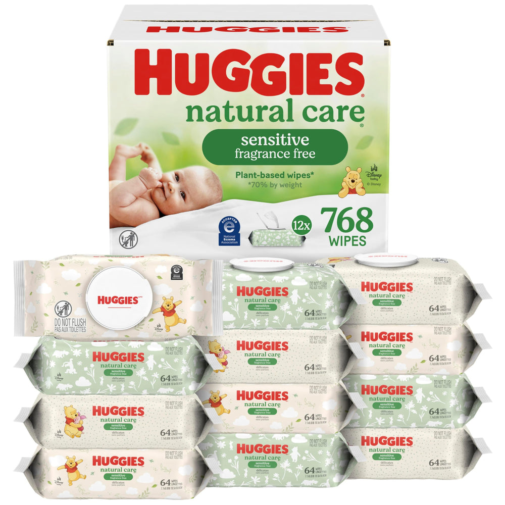 HUGGIES empaque frontal Natural Care mostrando cantidad y diseño