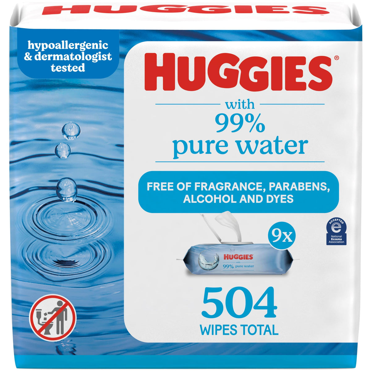 HUGGIES envase frontal con 9 packs mostrando cantidad y conveniencia