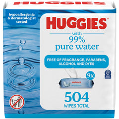 HUGGIES envase frontal con 9 packs mostrando cantidad y conveniencia